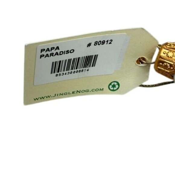 Hand-Painted JingleNog Santa Ornament With Blue & Gold Floral Details - Picture 10 of 13